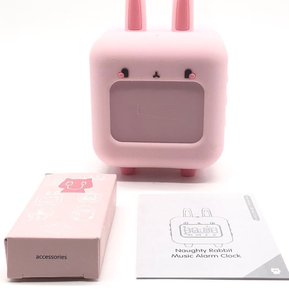 Pink Light Up Smart Rabbit Ears LED  Music Alarm Clock,Multi-Functional For Kids